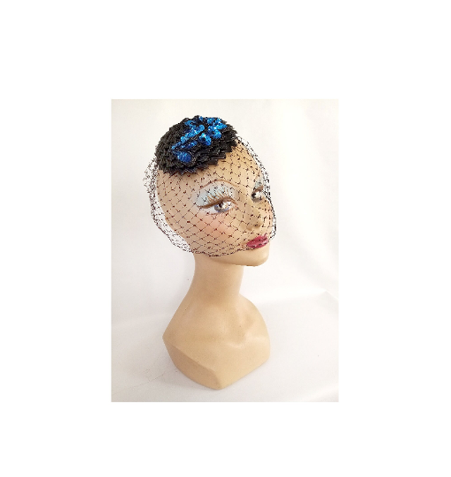 Chapeau voilette bibi mariage noir bleu coiffe cérémonie