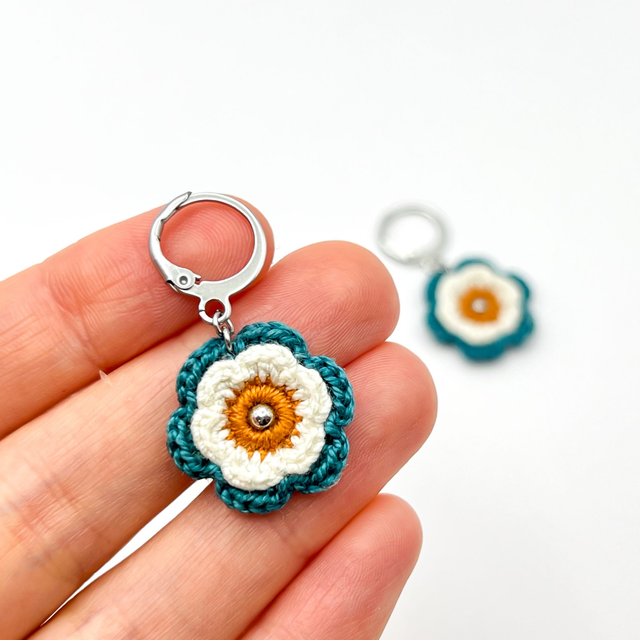 Boucles d’oreilles fleurs Corolles ~ S ~ Bleu canard / Terracotta