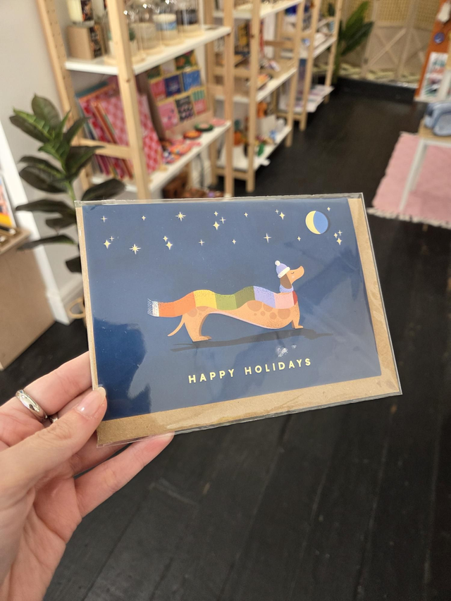 Happy Holidays Dachshund Gold Foil Christmas Greetings Card - EV-046