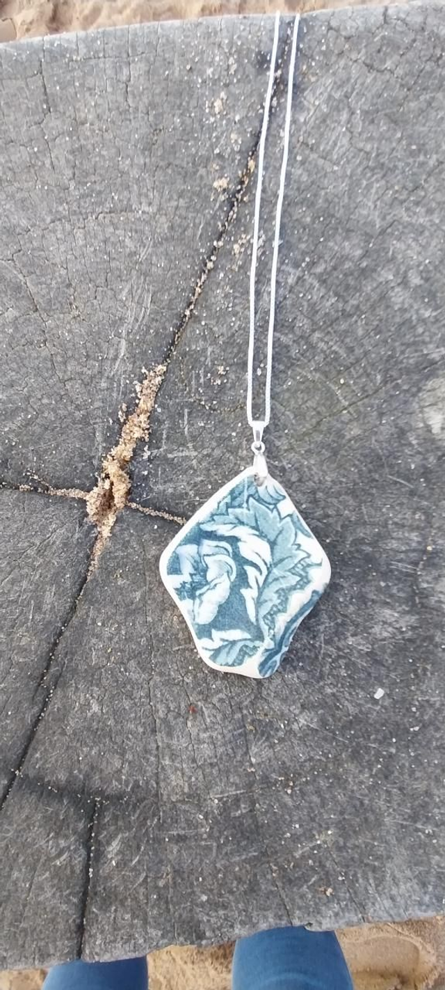 Sea pottery pendant on a 18"sterling silver chain 