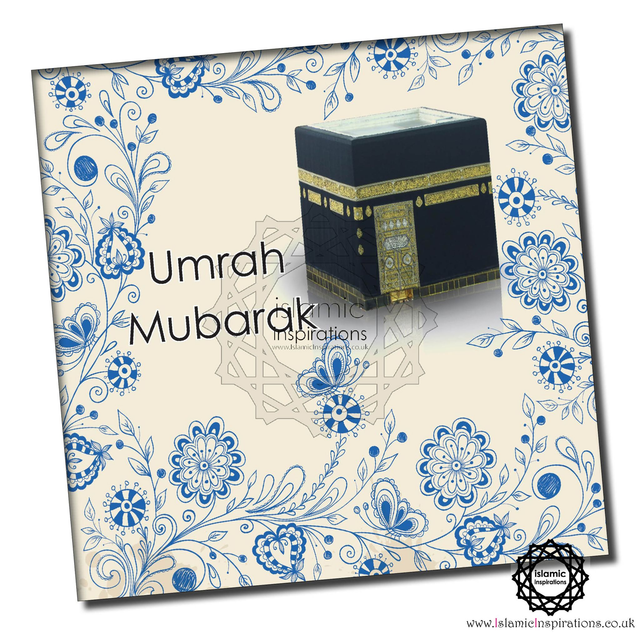Umrah Mubarak Blue Flowers Greeting Card - UMR005