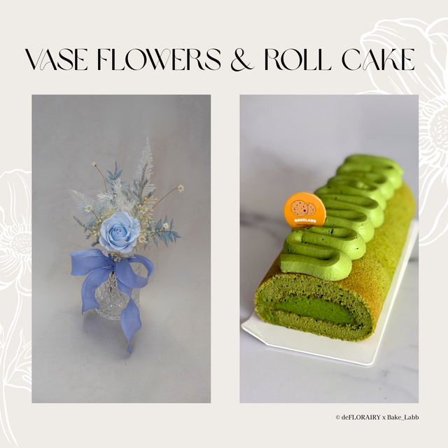 Rose: Serene Bloom Flower in Vase &amp; Roll Cake | Direct Home Delivery | 4 Days in Advance