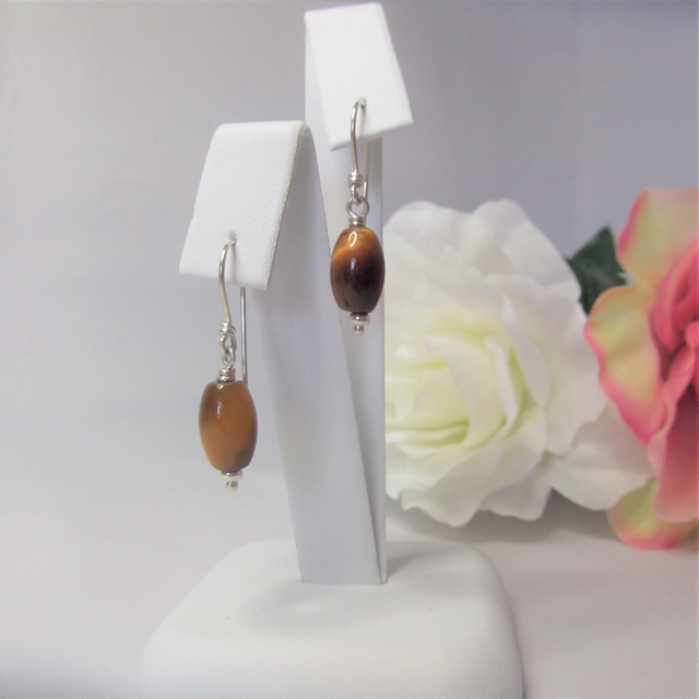 Golden Tigers eye barrel earrings