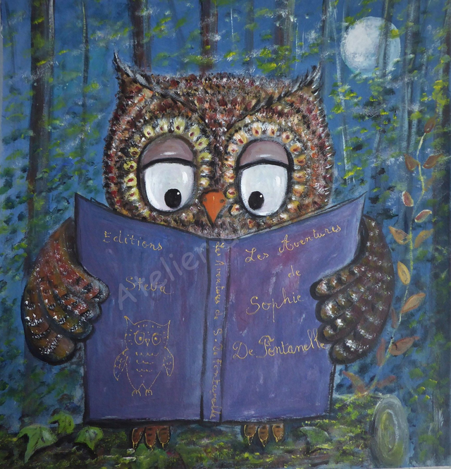 La chouette au livre, oeuvre personnalisable sur papier