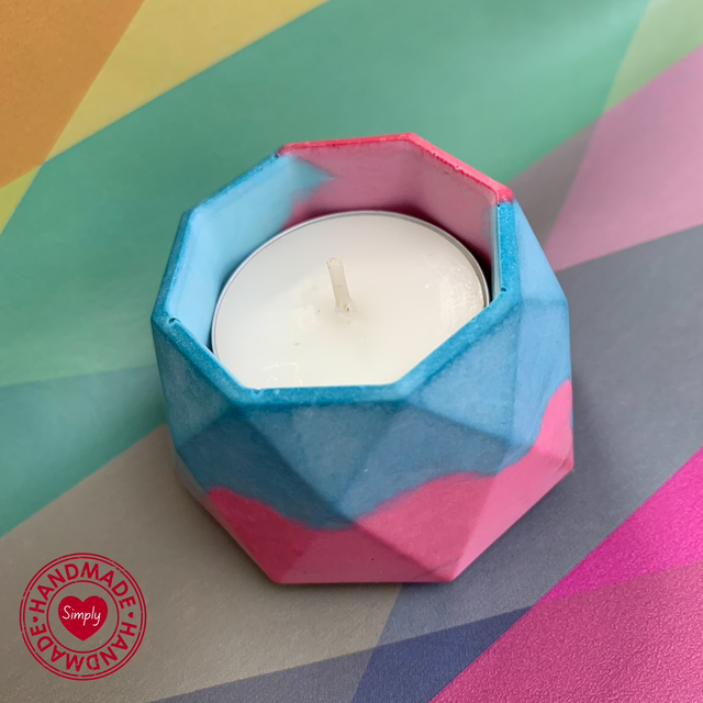 Tea Light Holder - Hexagonal Blue/Pink