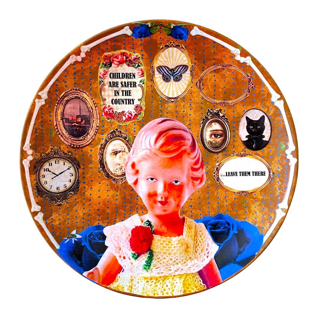 "Children Are Safer in the Country... Leave Them There" Antique Gold Upcycled Wall Plate - House of Frisson