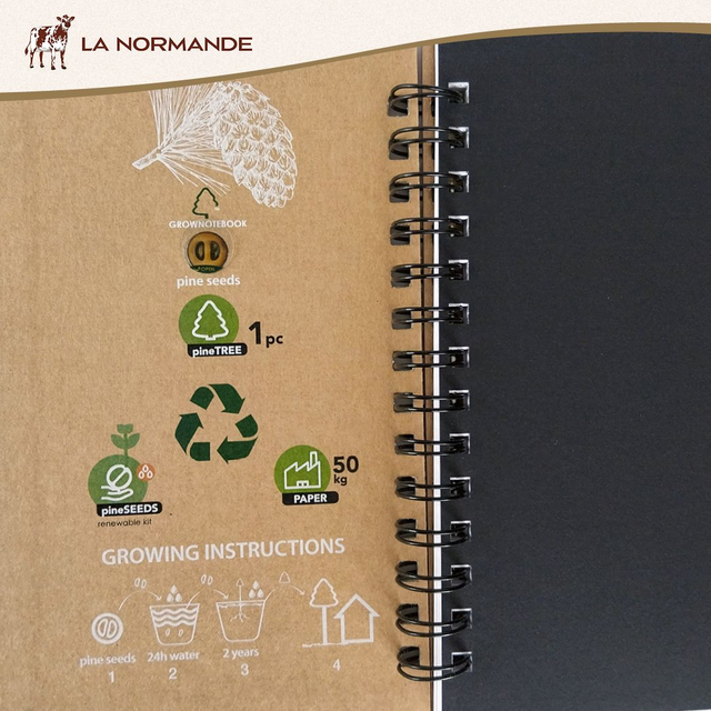 Carnet A5 vache Normande avec graine de pin