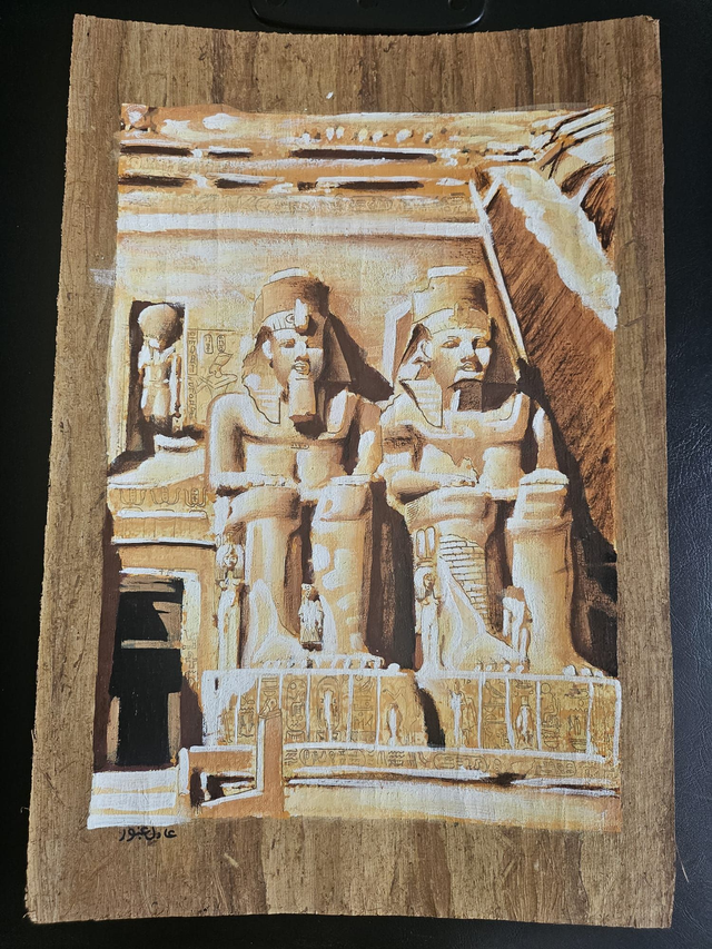 Abu Simbel Temple Egyptian Papyrus Art – Ramses II Colossal Statues &amp; Ancient Egypt Wall Decor – 23 × 33 cm