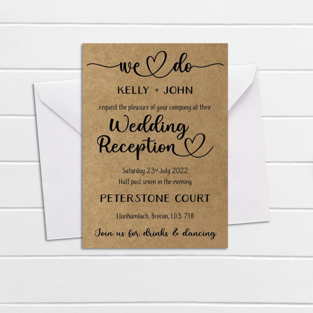 We do Kraft Brown rustic typography heart design - Pack of A6 evening invitations