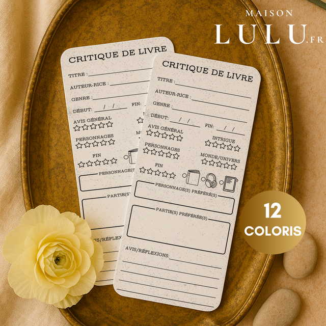 Marque page, critique de livre, 12 couleurs