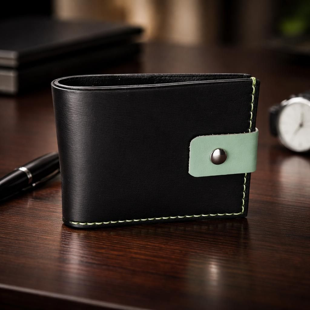 ✨️ PROMO ✨️ Portefeuille en cuir - Noir et Vert