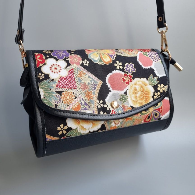 Mini-sac cartable "Kana" noir doré & simili cuir noir