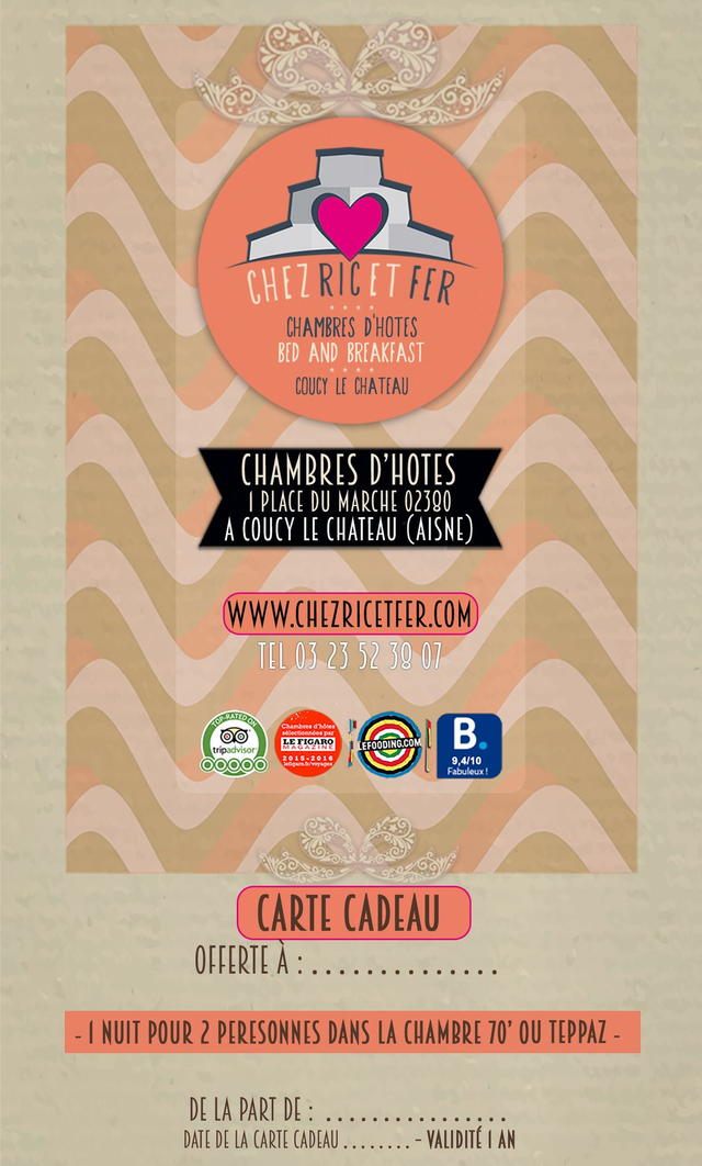 Carte Cadeau 1 nuit pour 2 personnes dans la Chambre 70' ou Teppaz