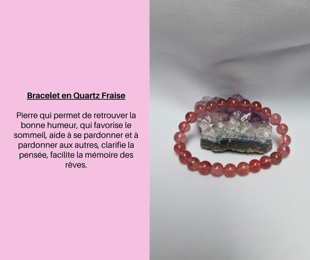 244- Bracelet en Quartz Fraise- 8 mm