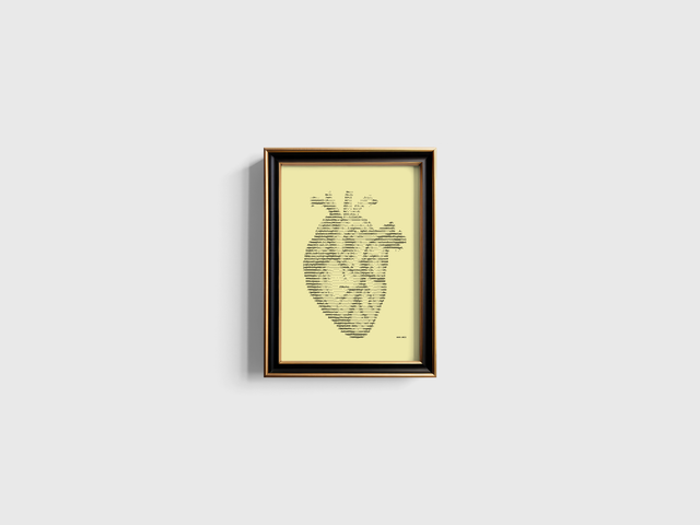 A4 Schreibmaschinenbild Herz in Schwarz auf Elfenbein