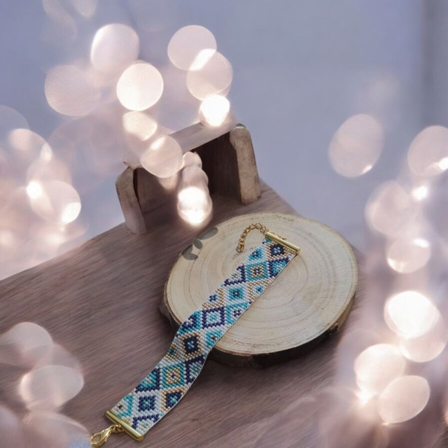 Bracelet tons bleu et or