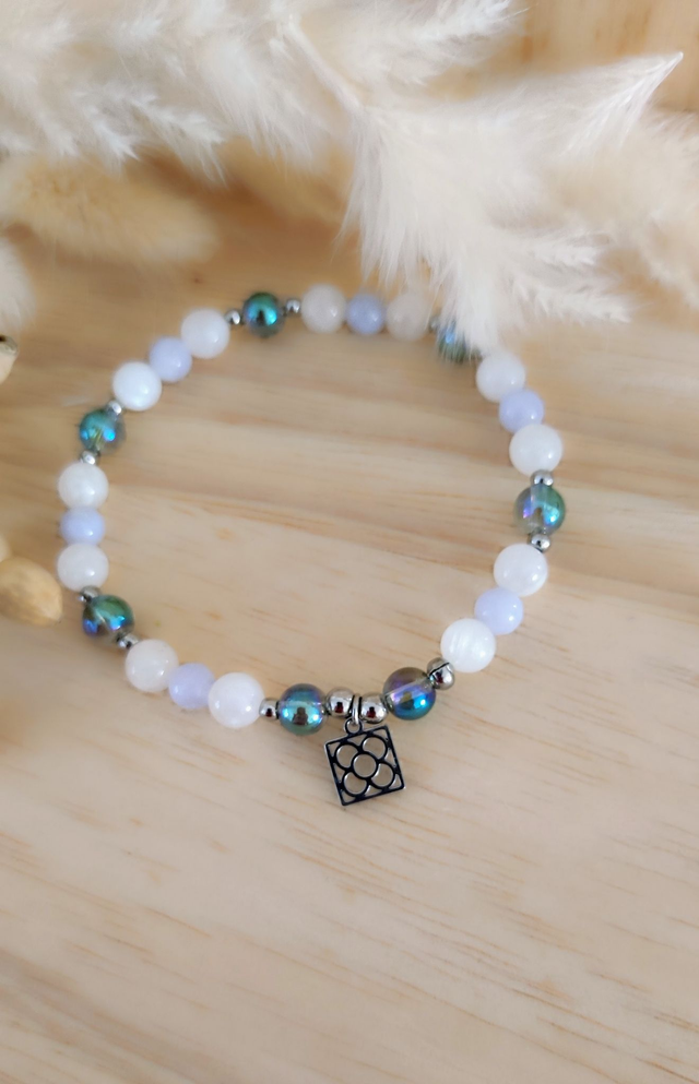 Bracelet "Ménopause et Bouffée de chaleur" Calcédoine bleue et Pierre de Lune