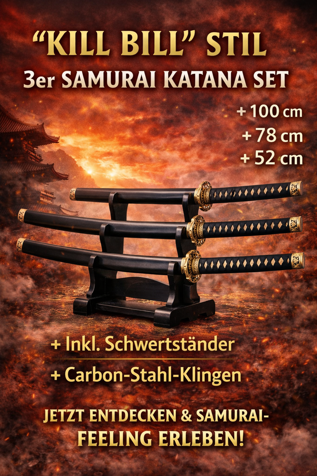 NEU 3er Set Kill Bill Samurai Katana Schwerter 100cm + 78cm + 52cm für Film Fans Merch Deko 