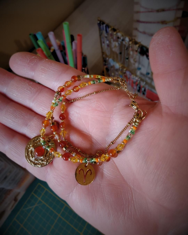 Bracelet Astro Bélier &amp; Cornaline - Orange &amp; Vert