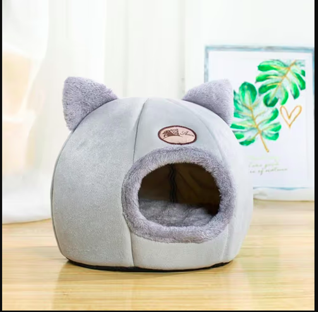 Schattig kattenhuisje / mand grijs (39x39cm)