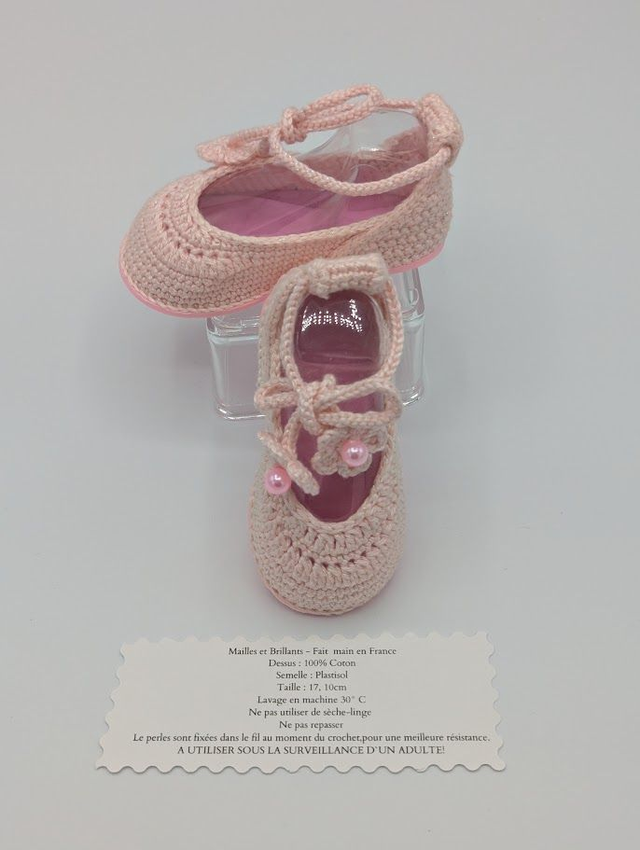 Ballerines bébé crochet avec perles - Mailles et Brillants