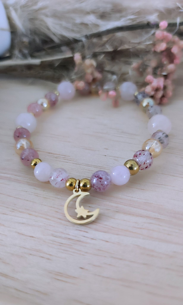 Bracelet "Épanouissement et Joie" Quartz fraise et Quartz rose 