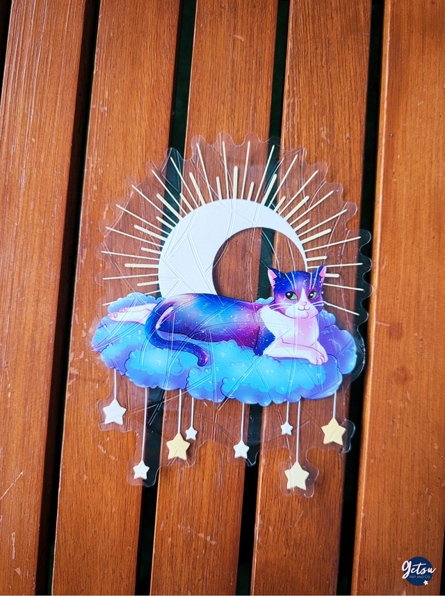 Suncatcher réutilisable chat lunaire bleu