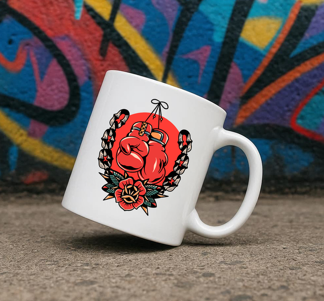 Traditional Tattoo Style Boxing Gloves 11oz Ceramic Printed Mug Design