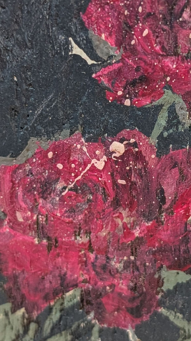 Roses striking pink painterly on navy - Tealight Holder Reclaimed Wood