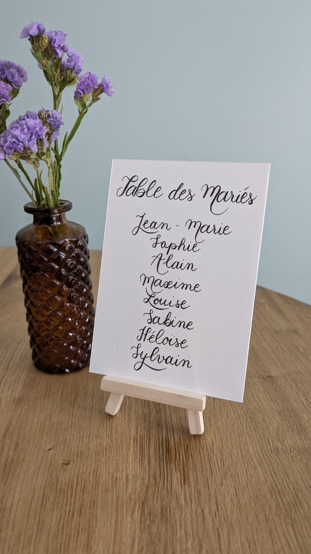 Plan de table calligraphie colorée