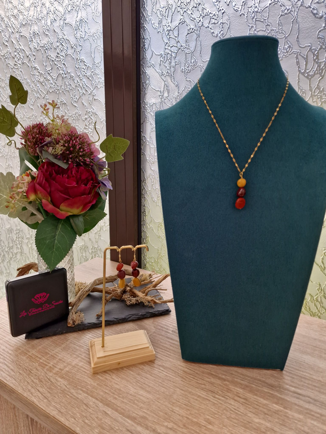 Parure Bijoux Perles Mokaite Acier Doré