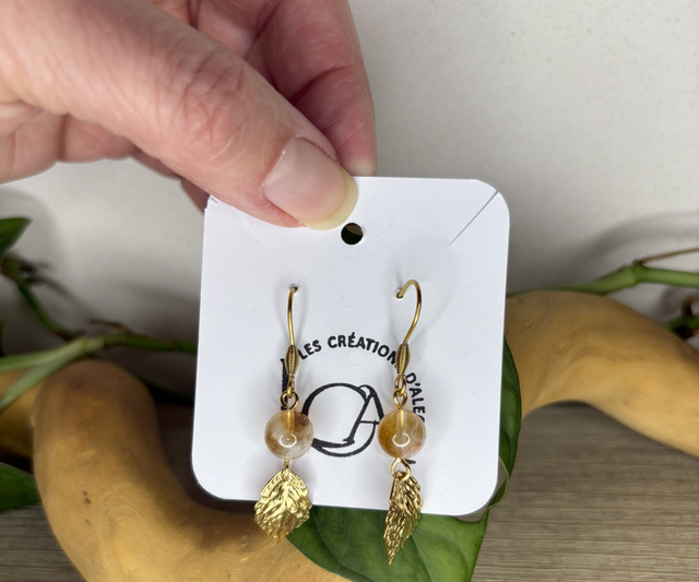 Boucles d’oreilles citrine chauffée « feuille »