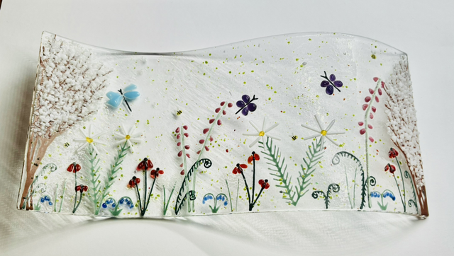 ‘Cornish Hedgerow’ Waved Fused Glass Scene