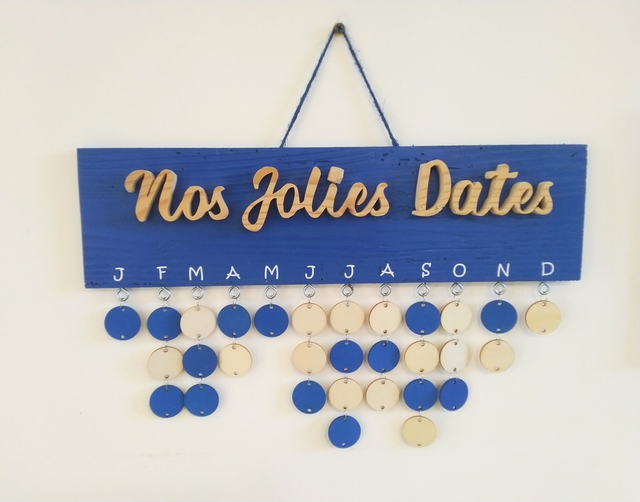 Calendrier perpétuel bois et bleu roi &quot;Nos jolies dates&quot;
