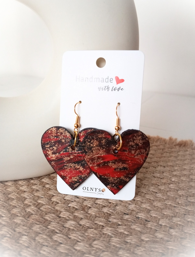 Boucles d'oreilles Coeur en bois