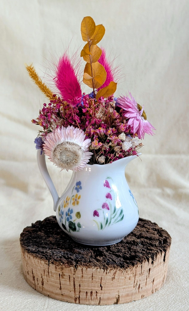 Blanche - Composition fleurs séchées - vase chiné