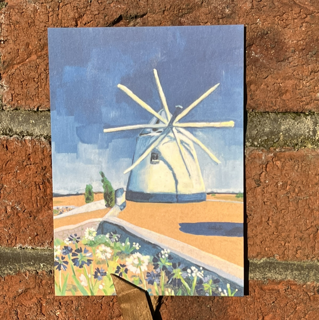 Blue Windmill Gouache Print A6