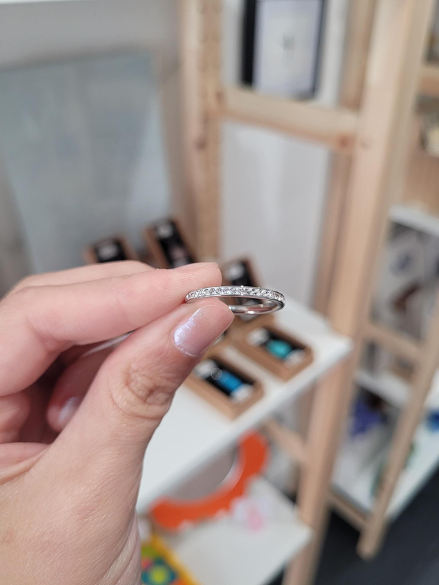 Stainless steel all round cubic zirconia dainty ring - Size J - SL-065