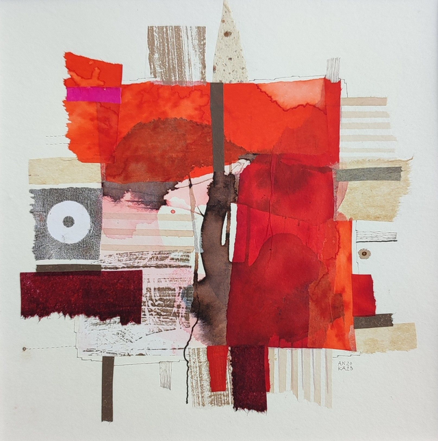 Kompozycja19, 30x30 (20x20 w świetle passe-partout) tech. mieszana 2023