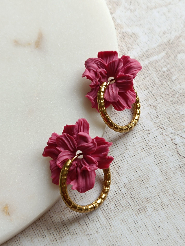 Boucles d'oreilles interchangeables Pensée (créoles + breloques)