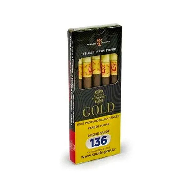 Cigarrilha Alonso Menendez Gold com Piteira - Petaca com 5