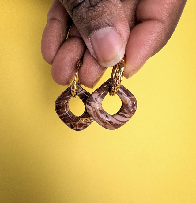 Boucles d'oreilles interchangeables Éléonore marbrée marron