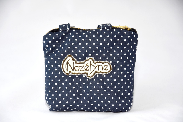 Porte monnaie avec anse Bleu nuit et point blanc