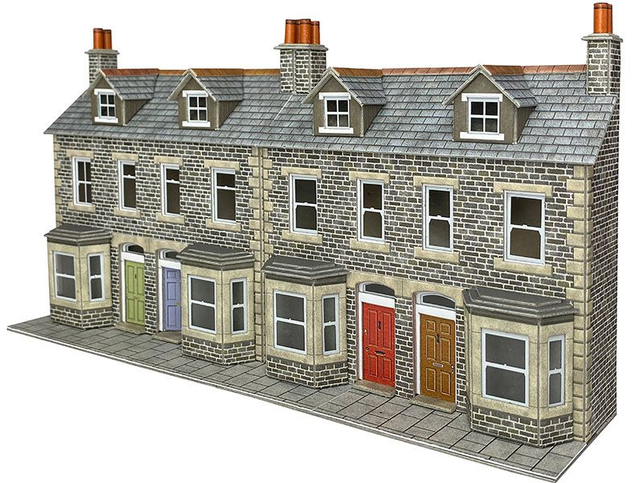  PO303 00/HO Scale Low Relief Terraced House Fronts – Stone
