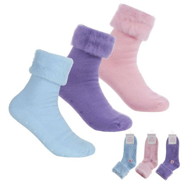 Ladies Supersoft Bed Socks With Grippers Pastel - only £2.49 a pack