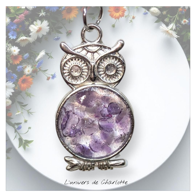 Porte-clés "Améthyste" hibou PC-004