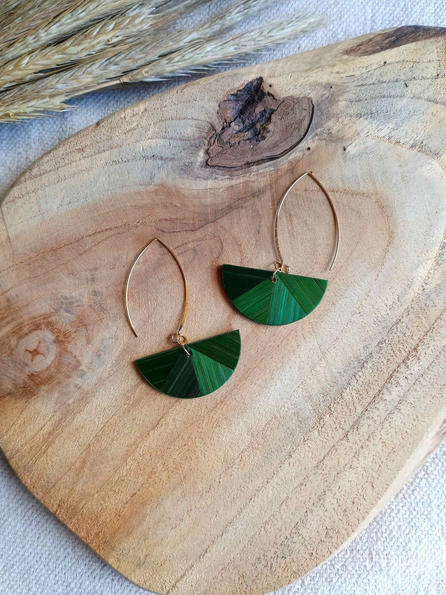 Boucles d'oreilles DEMI-LUNE Éventail Vert jungle