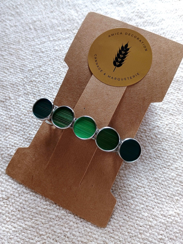 Barrette à cheveux argentée - Camaïeu vert 
