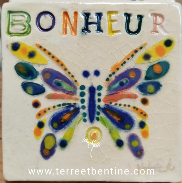 Mini CARREAU "Papillon-Message": 7,5 x 7,5 cm