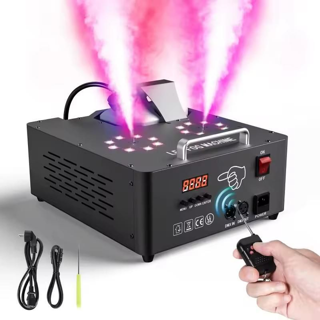 2kW Doppelrohr Nebelmaschine mit 8 + 8 3 W RGB 3 in 1 LED (DMX und Fernsteuerung)